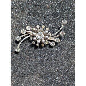 Vintage Silver Rhinestone Starburst Brooch Pin